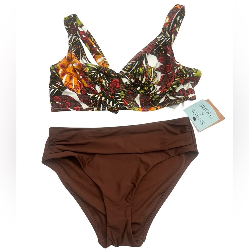 Women’s Bikini, Skinny Dippers Print Top, Shade & Shore Brown bottoms sz small